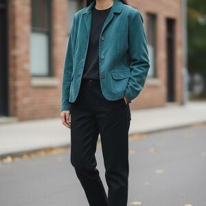 Talbots Women’s 14 Petite Corduroy Blazer Green Old Money Country Estate 6382